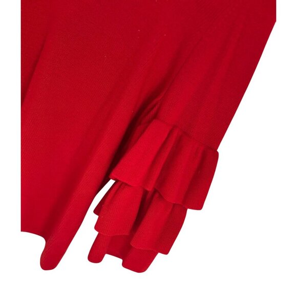 J. Mclaughlin Merino Wool Sweater Top Red ruffled sleeves Size Large - Picture 5 of 10